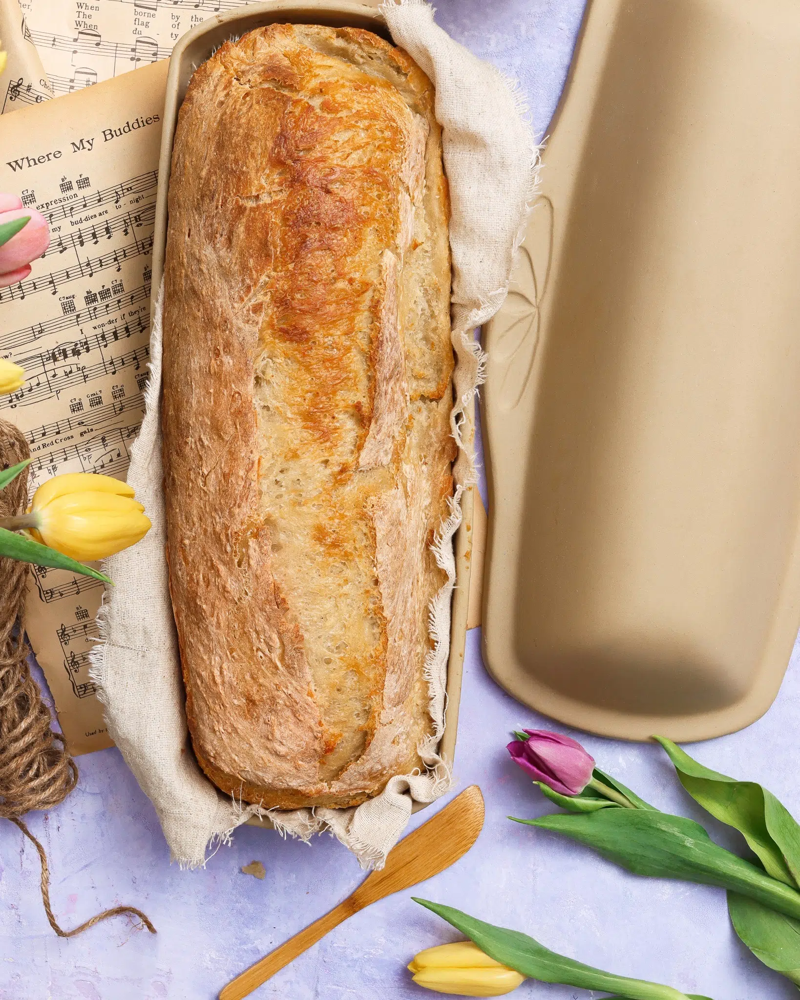 Easy No Knead Bread in Long Covered Bread Baker
