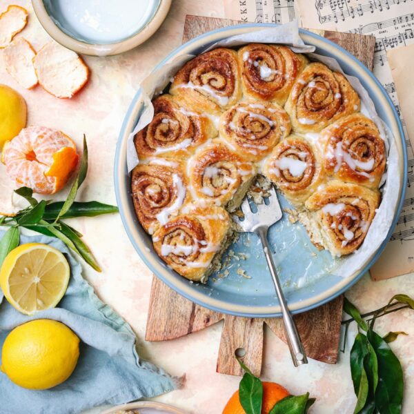 Cinnamon Rolls in Brookline Baker with Oranges