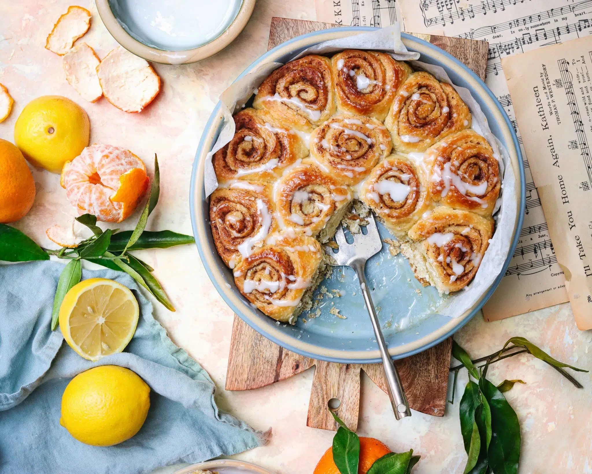 Cinnamon Rolls in Brookline Baker with Oranges