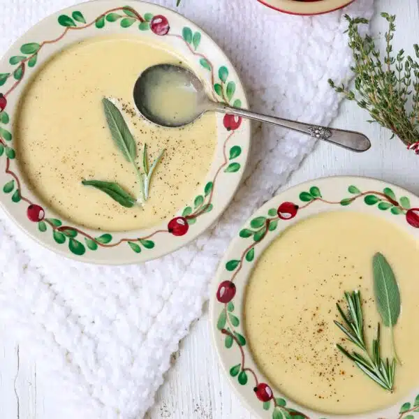 Soup and Cranberries in Cranberry Bowl