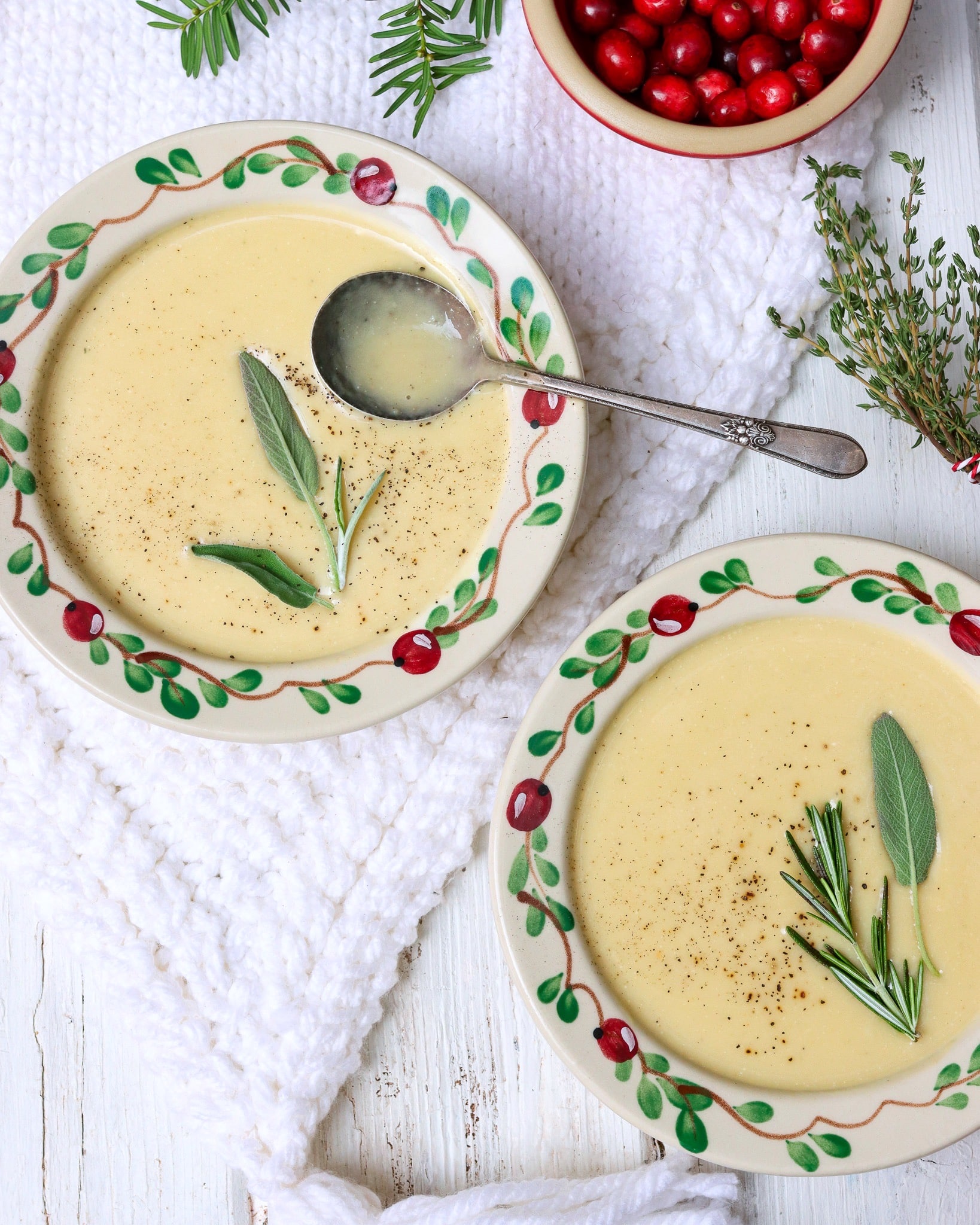 Soup and Cranberries in Cranberry Bowl