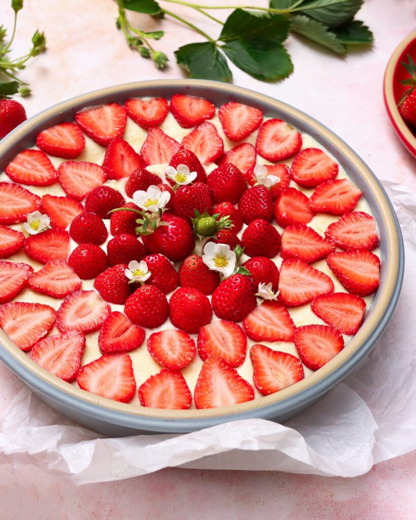 Shortbread and Tea Fall 2 No-bake strawberry cheesecake in Emerson Creek Pottery Brookline Baker.