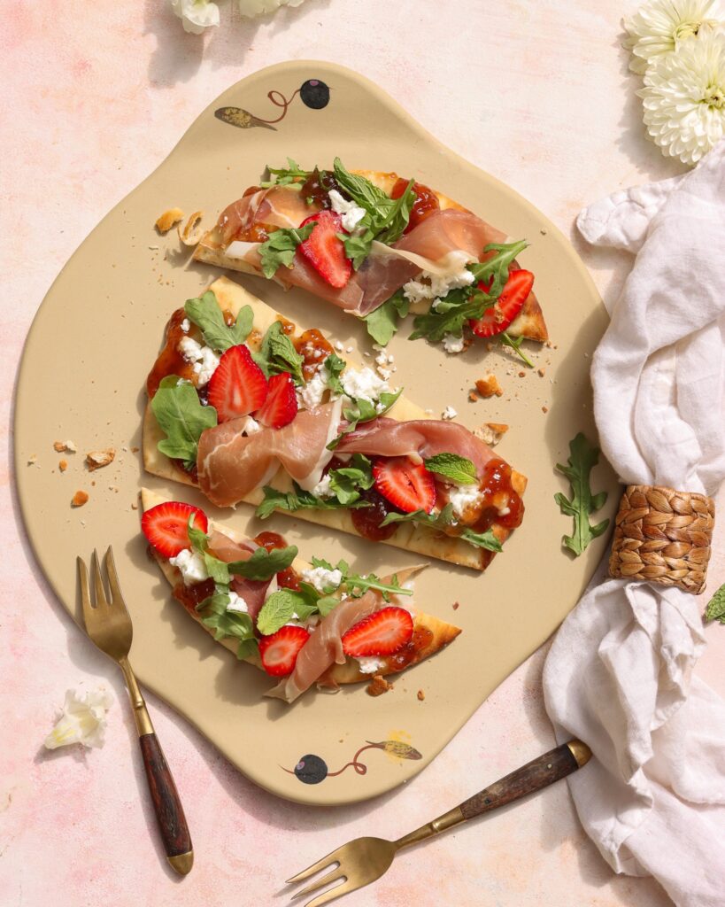 Flatbread cooked on Artisan Ceramic Pizza Stone.